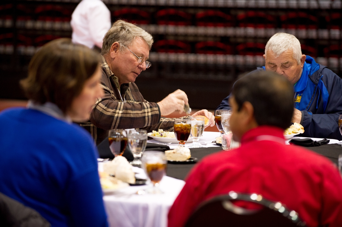 People eating caterered meal